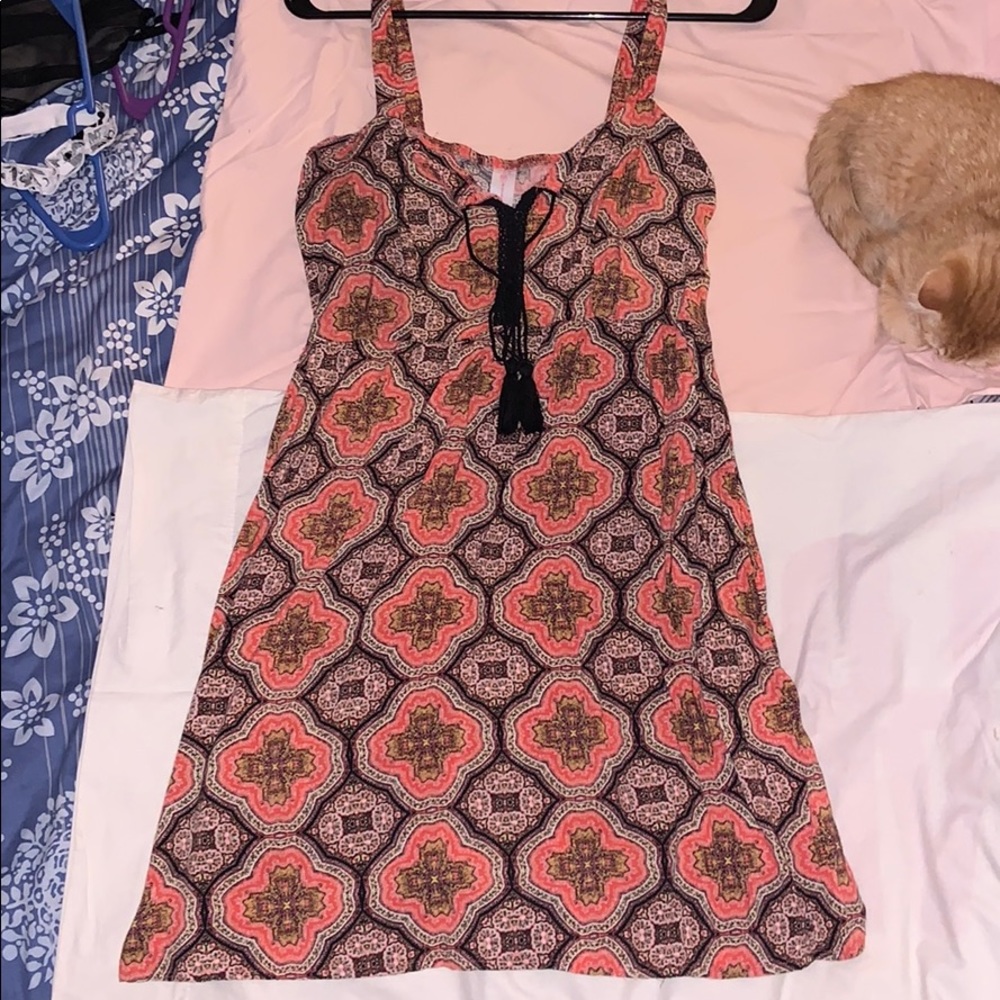 pink hippie print short summer dress